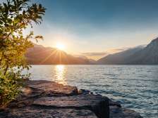 Murg bathing beach on Lake Walen at sunset Murg beach at sunset